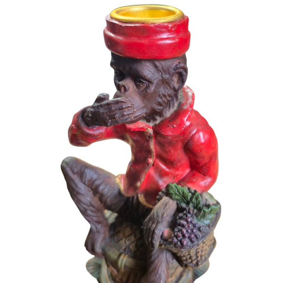 Vtg 2 Pc Speak No Evil Bell Hop Carnival Butler Monkeys Candle Holders 8” - Picture 7 of 13